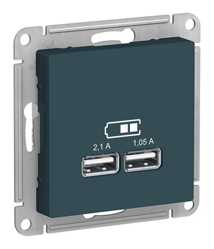 Розетка 2xUSB Schneider Electric ATLASDESIGN, изумруд