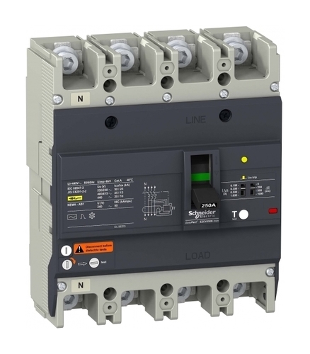 Силовой автомат Schneider Electric Easypact EZC 250, TM-D c диф защитой, 25кА, 4P, 175А